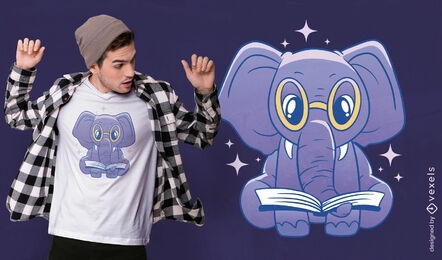 Cute elephant reading book t-shirt design