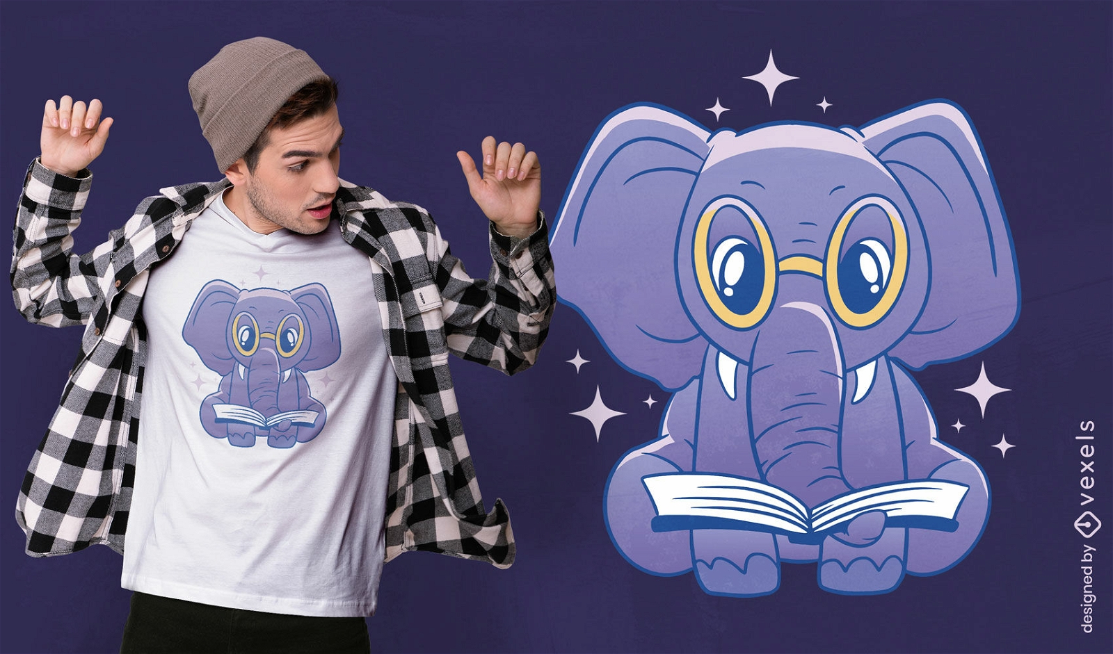 Design de camiseta de livro de leitura de elefante fofo