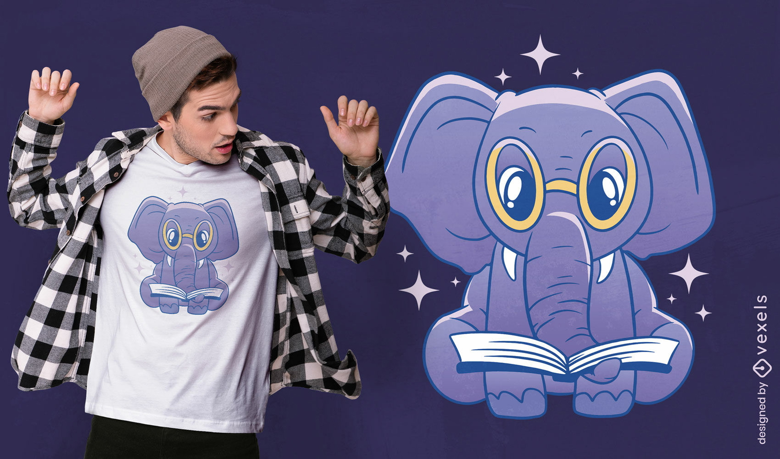 Lindo diseño de camiseta de libro de lectura de elefante