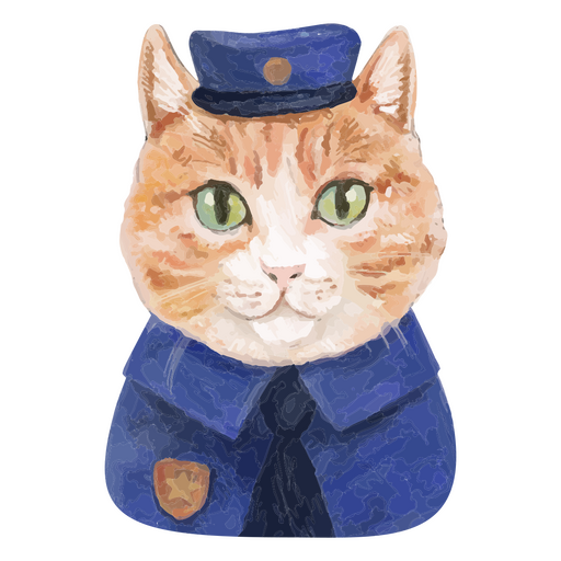 Police cat character watercolor