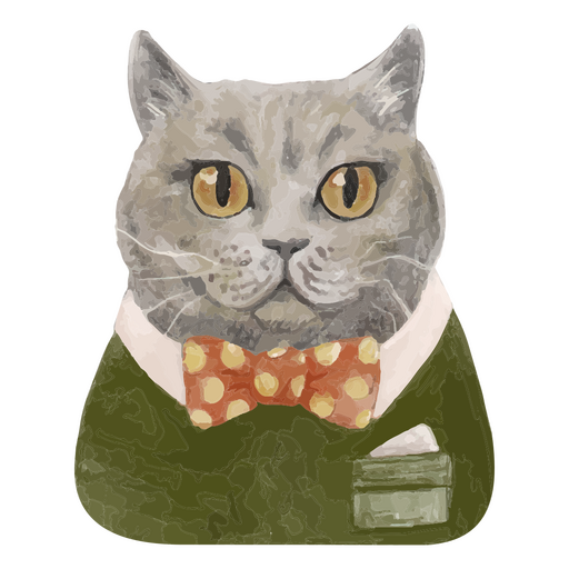 Gentleman cat character watercolor PNG Design