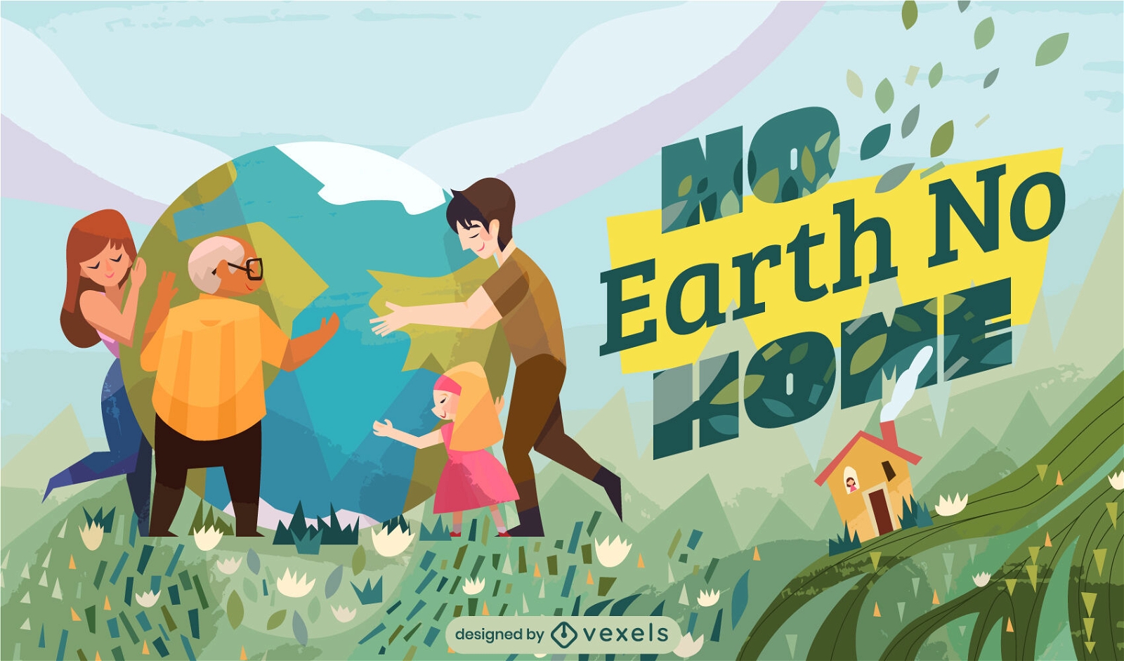 People hugging Earth illustration design