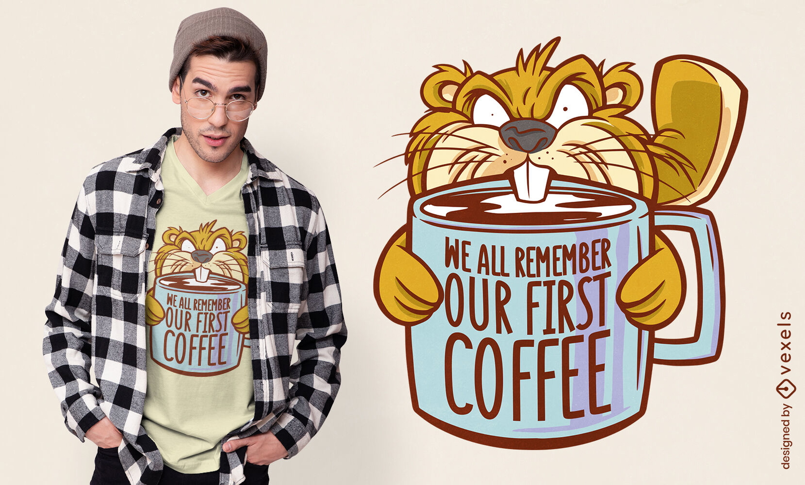 Castor zangado com design de t-shirt de café