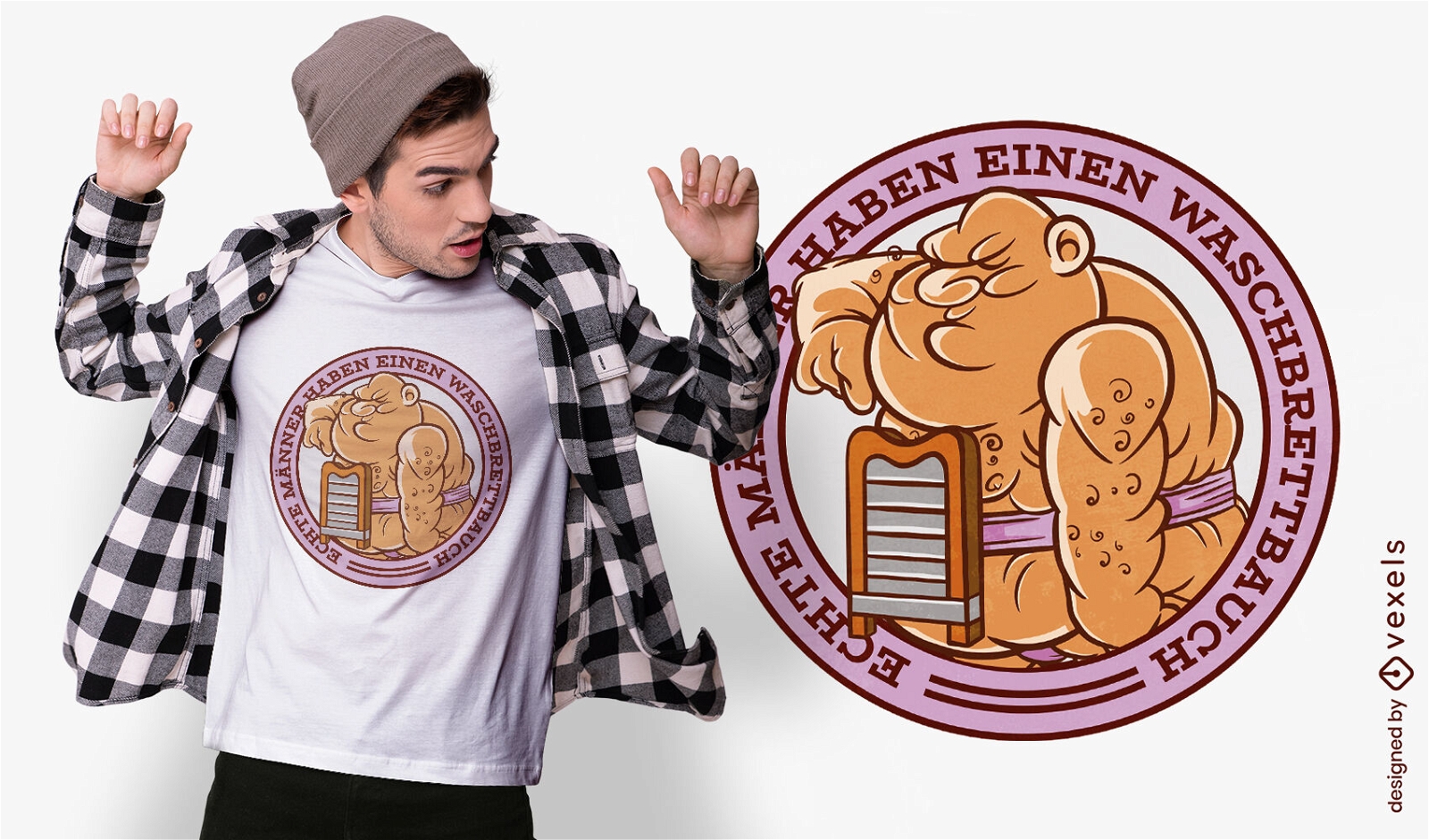 Homem de desenho animado com design de camiseta de tábua de lavar