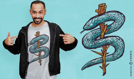 Diseño de camiseta de animal serpiente sobre rama.