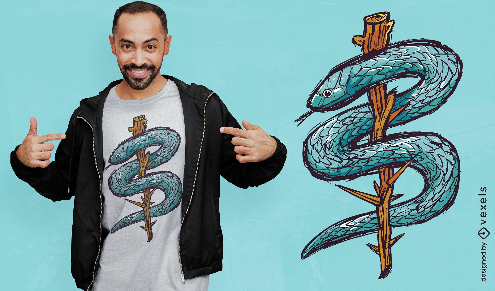 Snake animal over branch t-shirt design