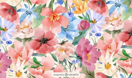 Diseño de patrón de jardín de flores de acuarela