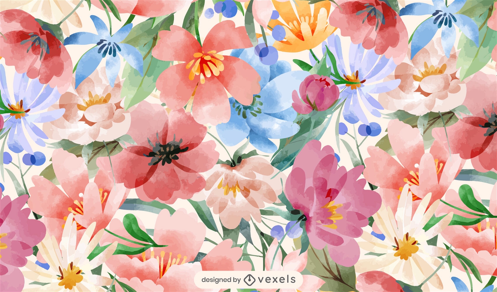 Watercolor flower garden pattern design