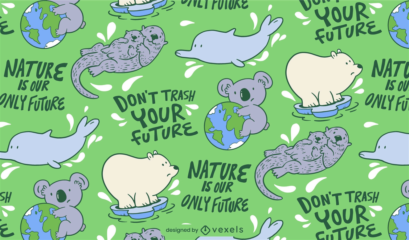 Climate change cartoon animals pattern design