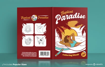 Design de capa de livro para colorir paraíso tropical