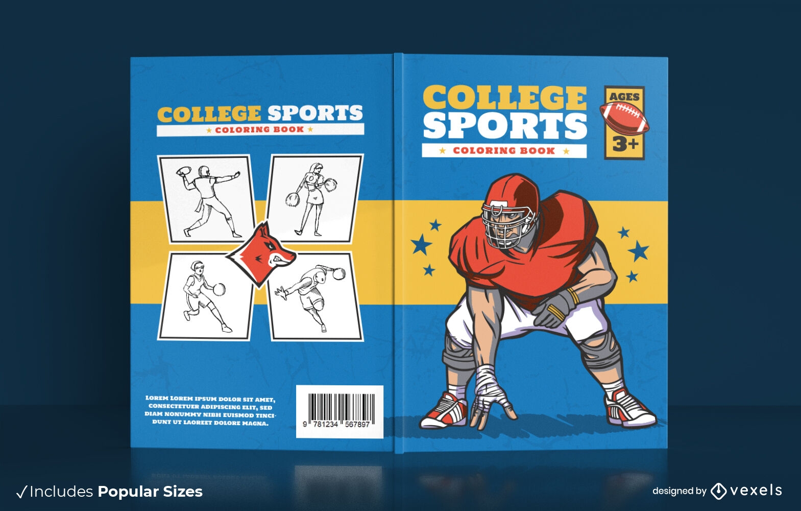 Dise?o de portada de libro para colorear de deportes universitarios