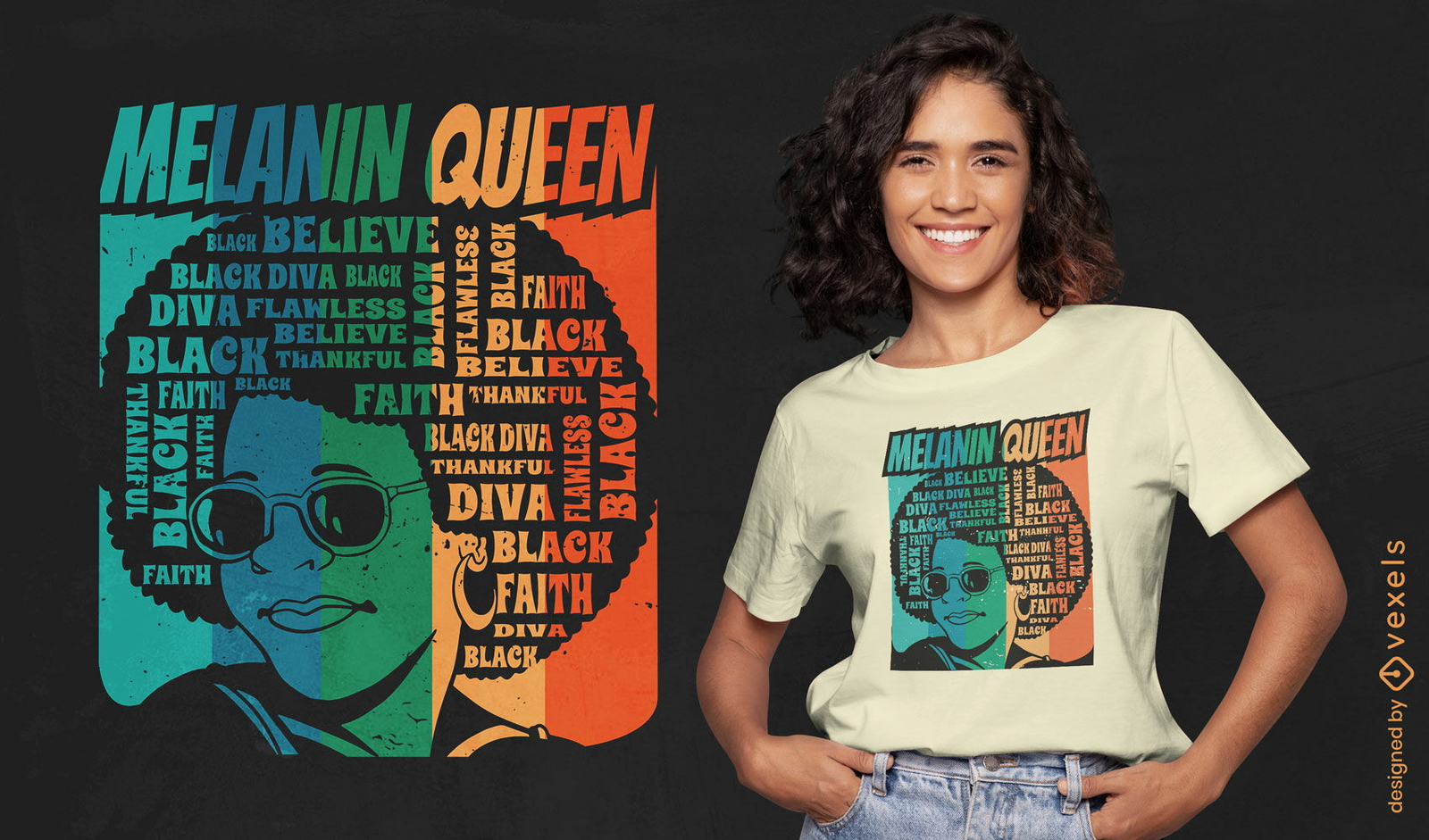 Diseño de camiseta de mujer negra retro con gafas