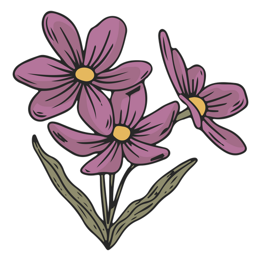 Traço de cor de flor roxa e amarela Desenho PNG