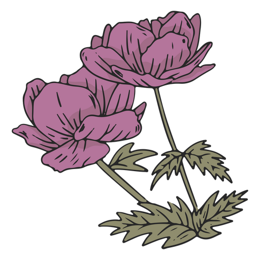 Flores de tra?ado de cor vintage roxa Desenho PNG