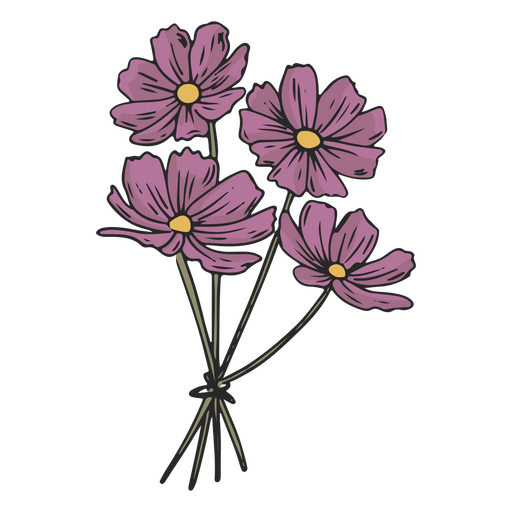 Cute purple flowers color stroke PNG Design