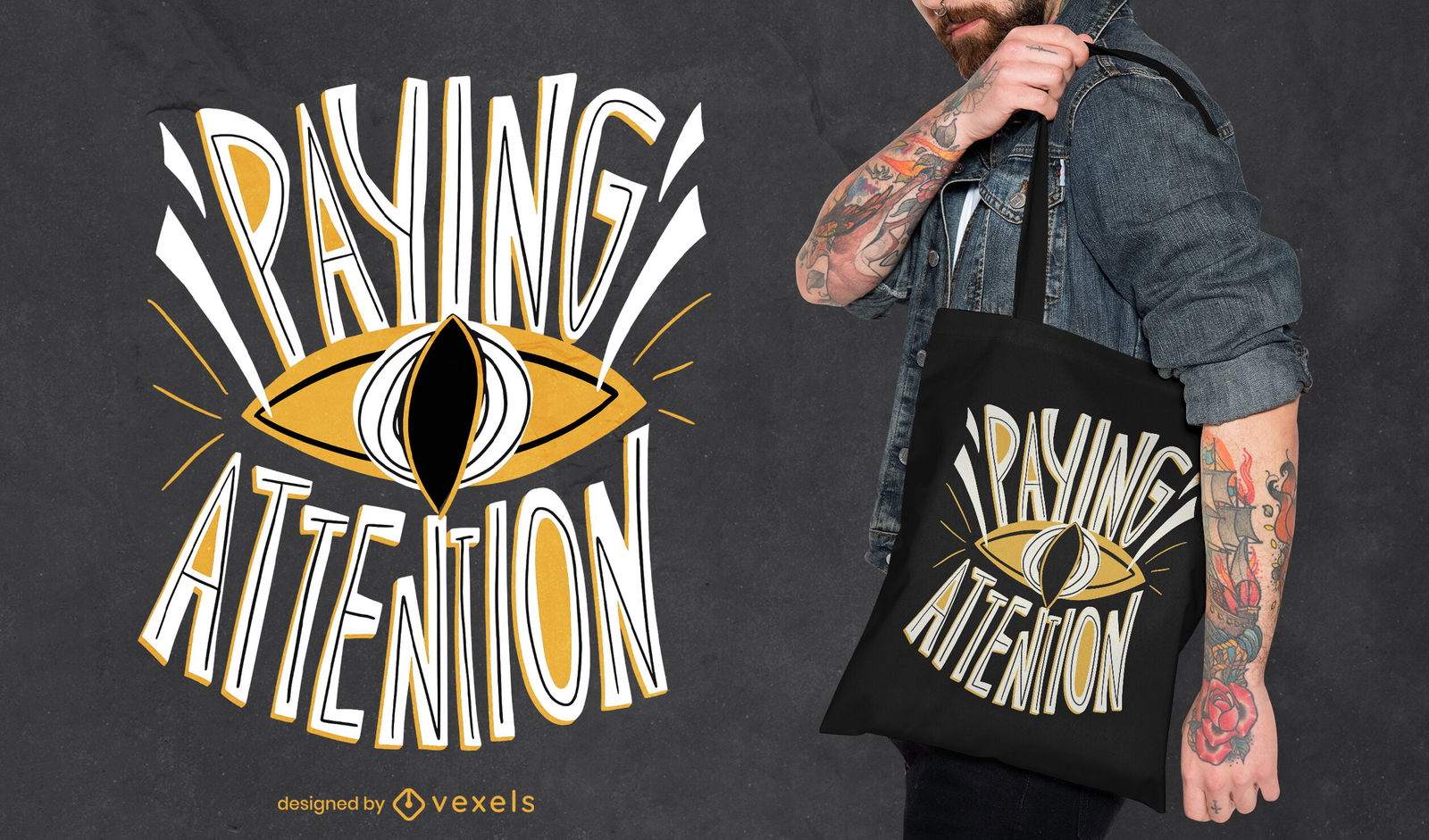 Design de bolsa de citação de atenção aos olhos