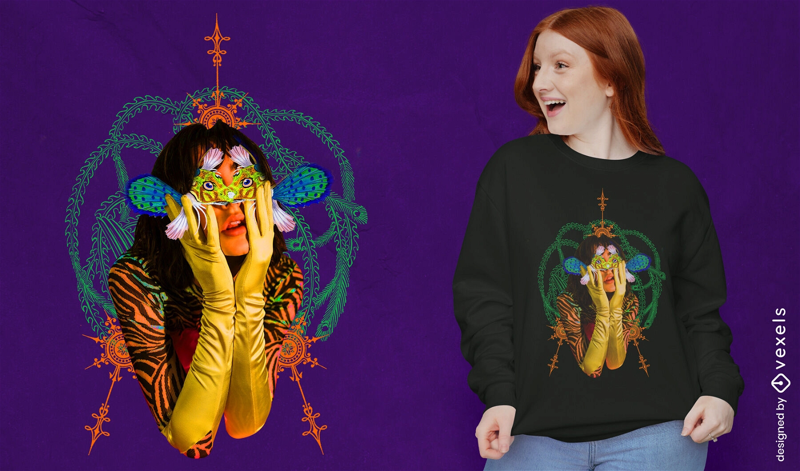 Psychedelic animal girl t-shirt psd design