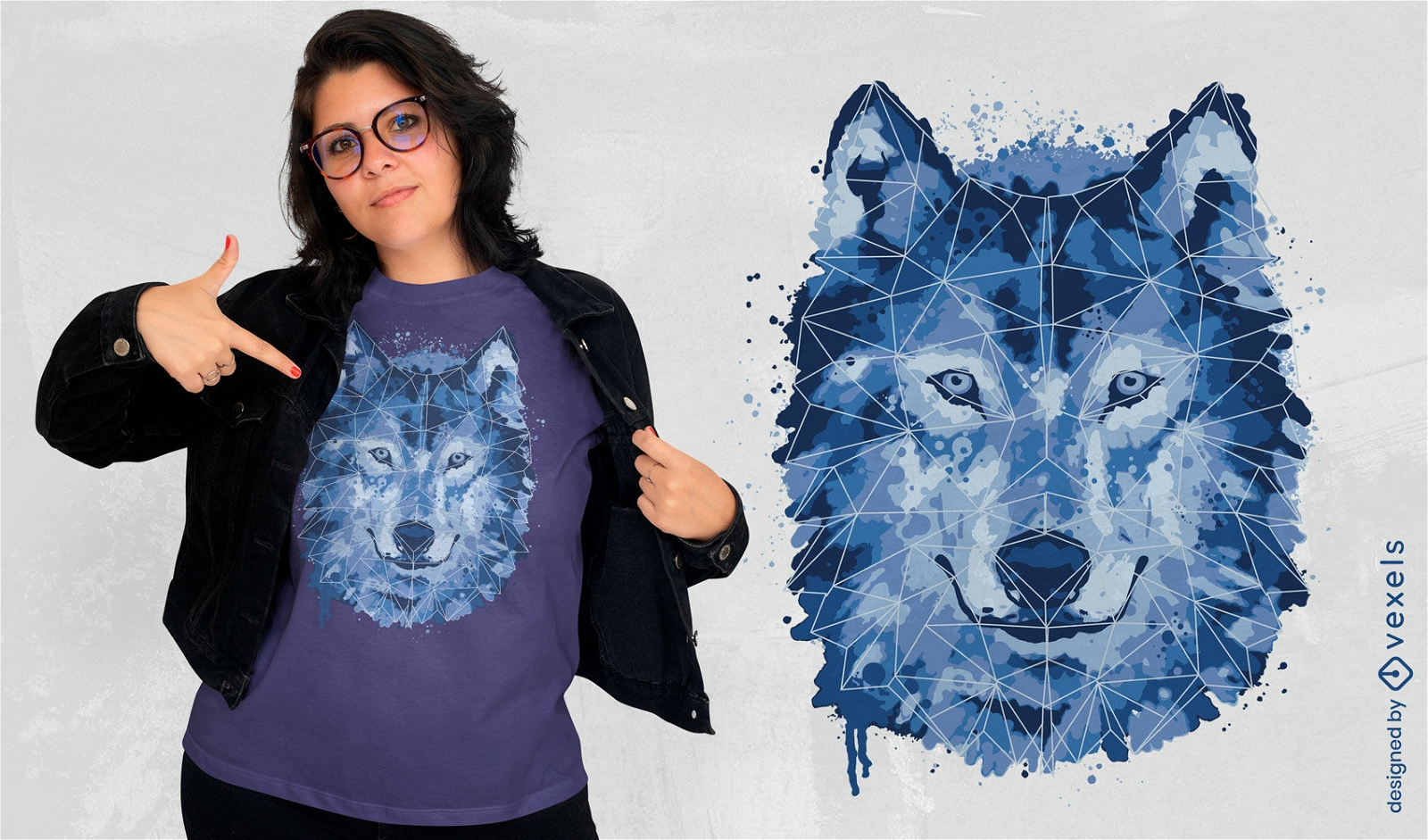 Diseño de camiseta acuarela animal lobo