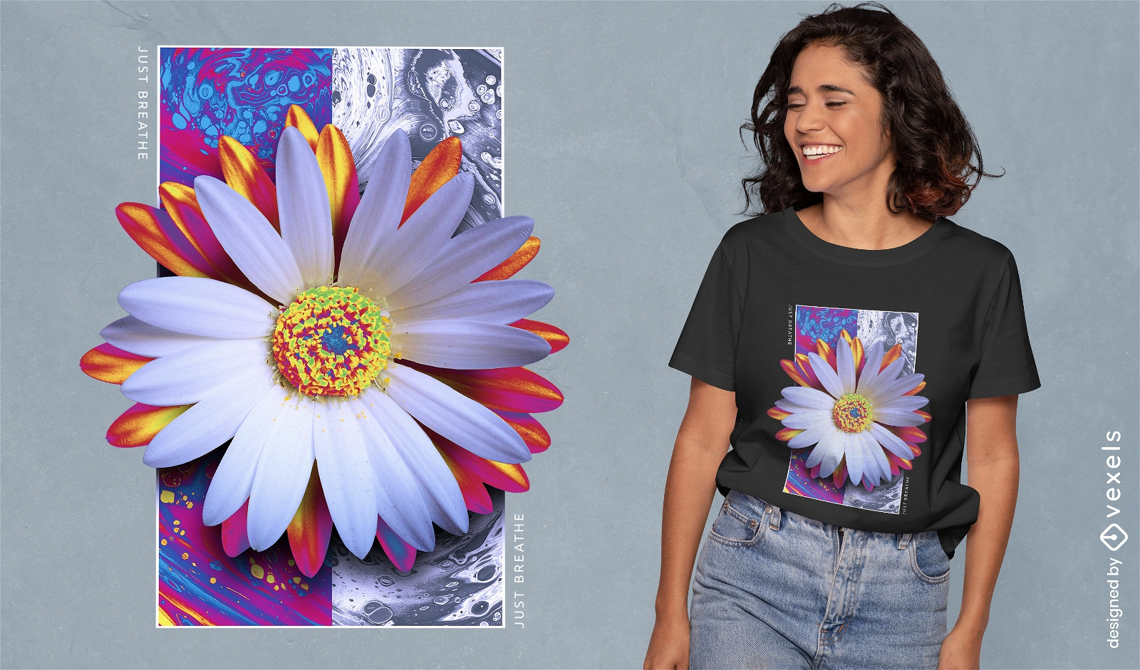 Holographic lily flower t-shirt psd