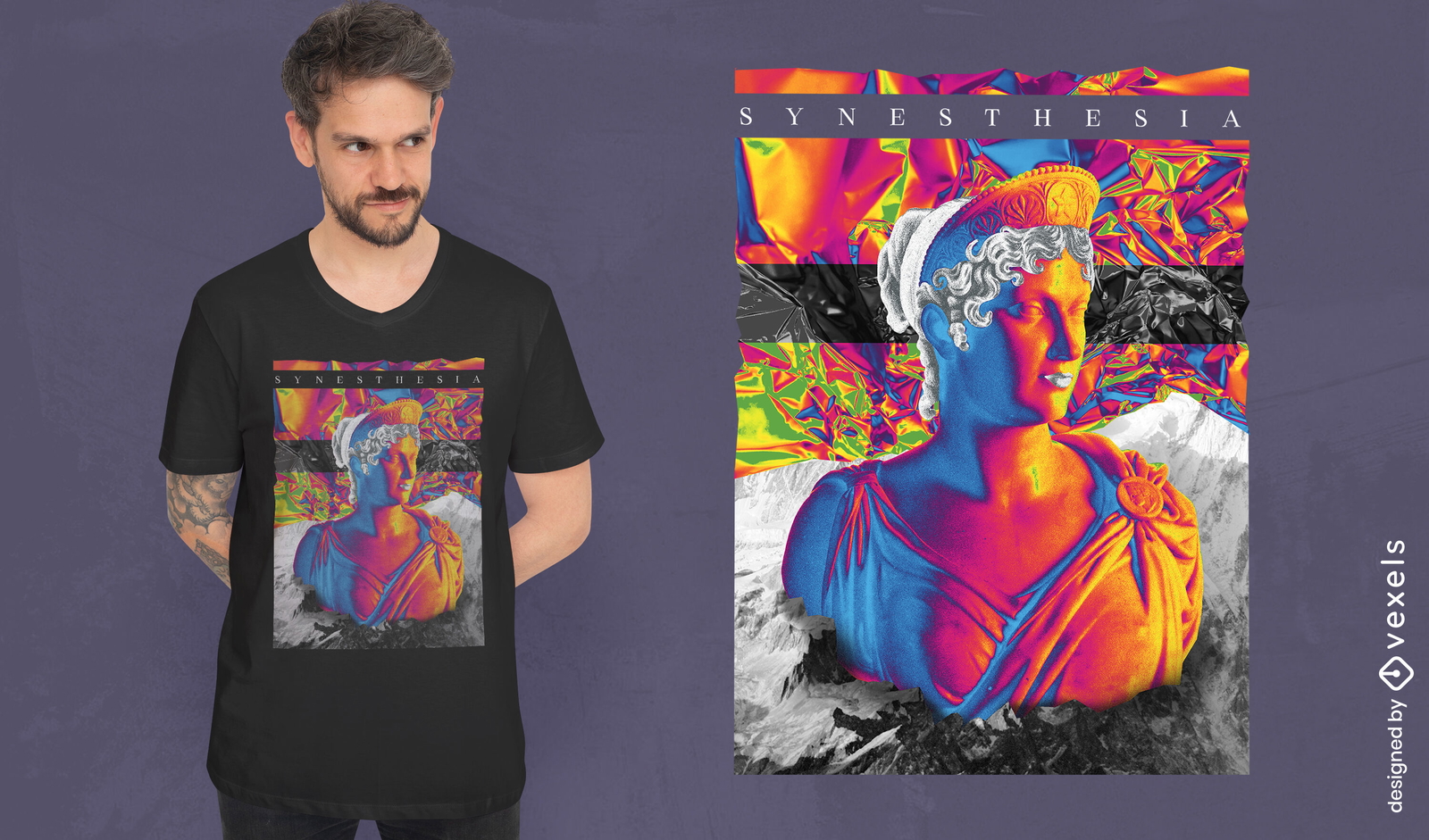 Camiseta com estátua grega holográfica psd