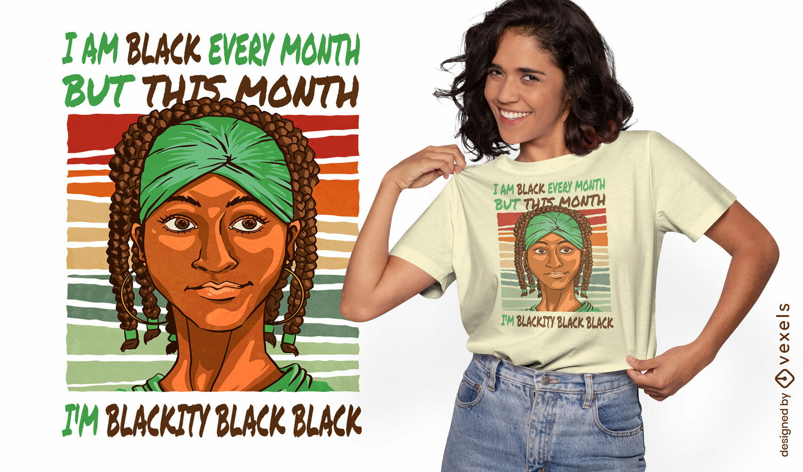 Chica negra en el diseño de camiseta del mes de la historia negra