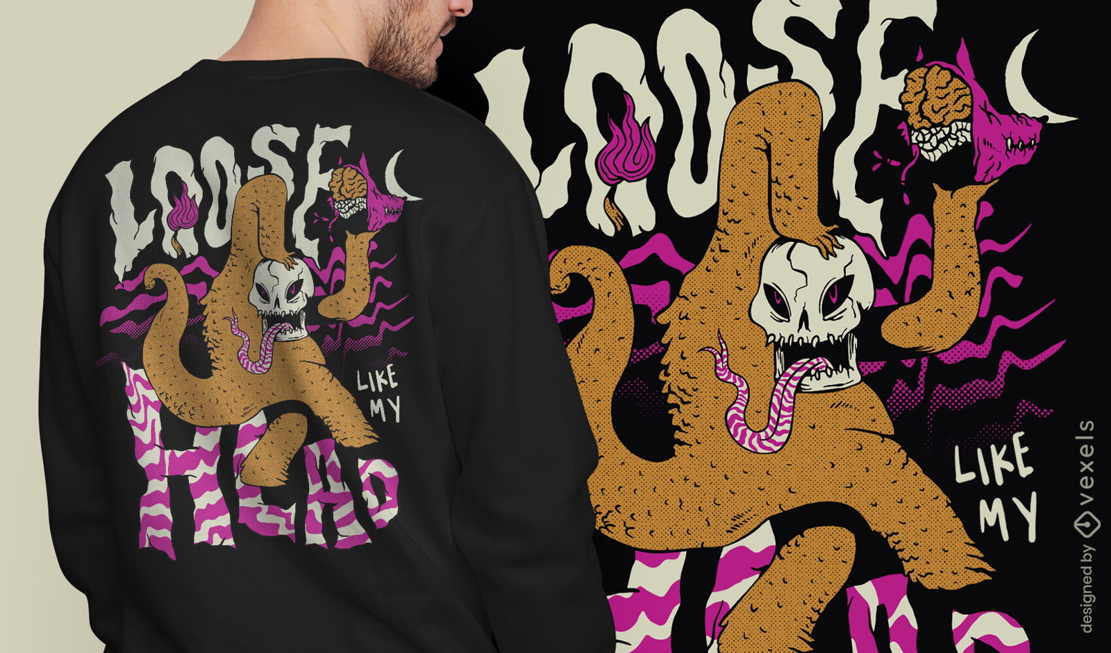 Design de camiseta de caveira de monstro de língua solta