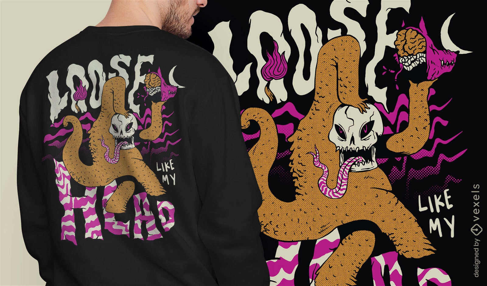 Diseño de camiseta de calavera de monstruo de lengua suelta