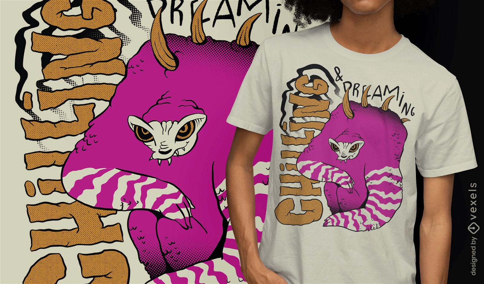 Trippy Monster-T-Shirt-Design mit kühlen Zitaten