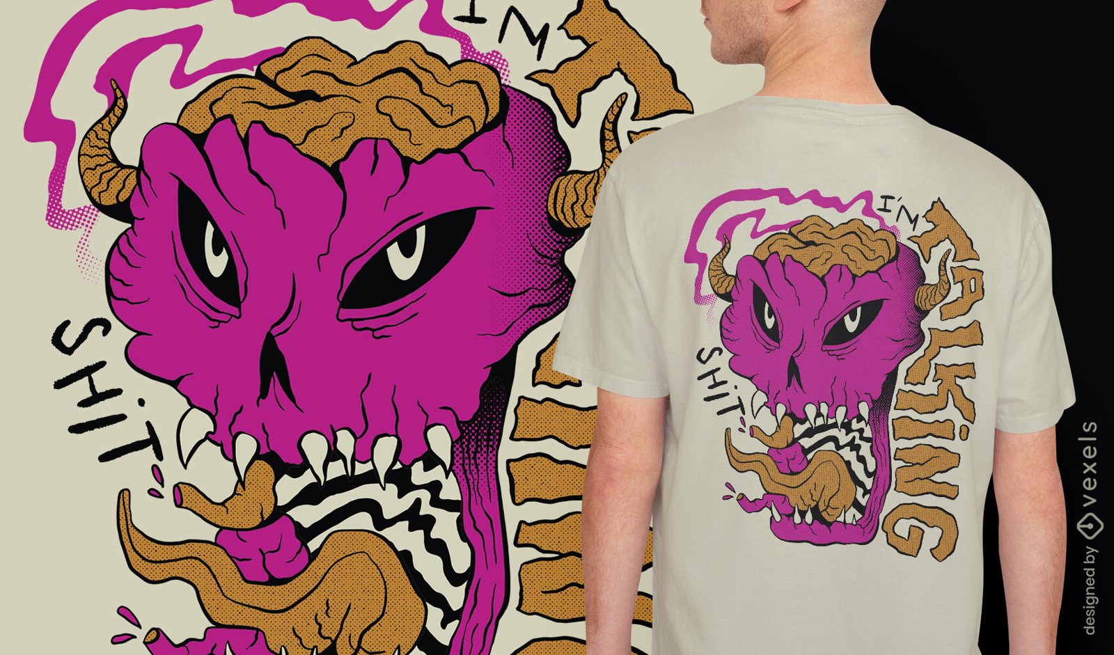 Trippy Kopf mit Hörner-T-Shirt-Design