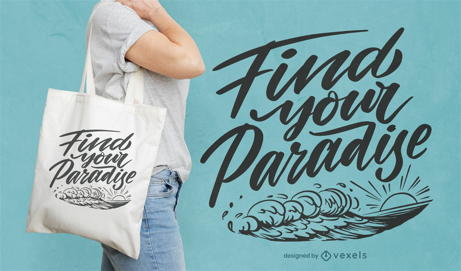 Design de sacola de citação de paraíso de praia