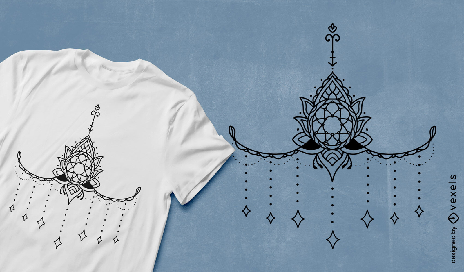 Diseño de camiseta de decoración de tatuaje de mandala.