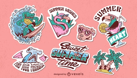 Summer quotes stickers set