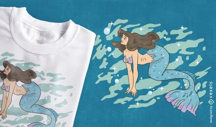 Diseño de camiseta de natación de niña sirena.