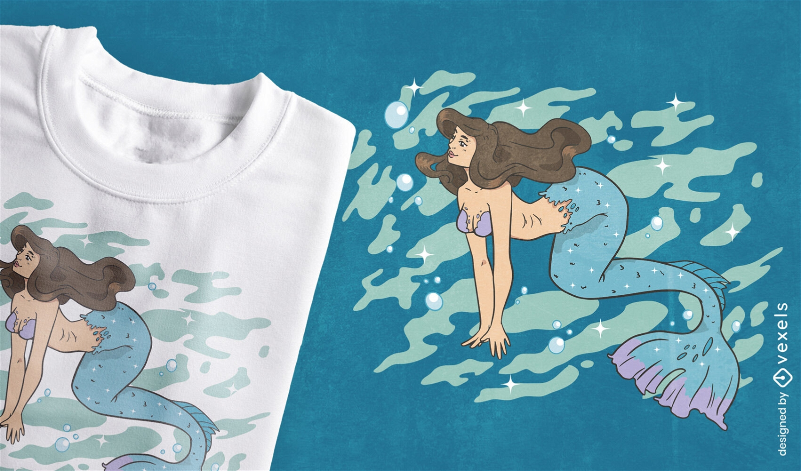 Design de camiseta de natação menina sereia