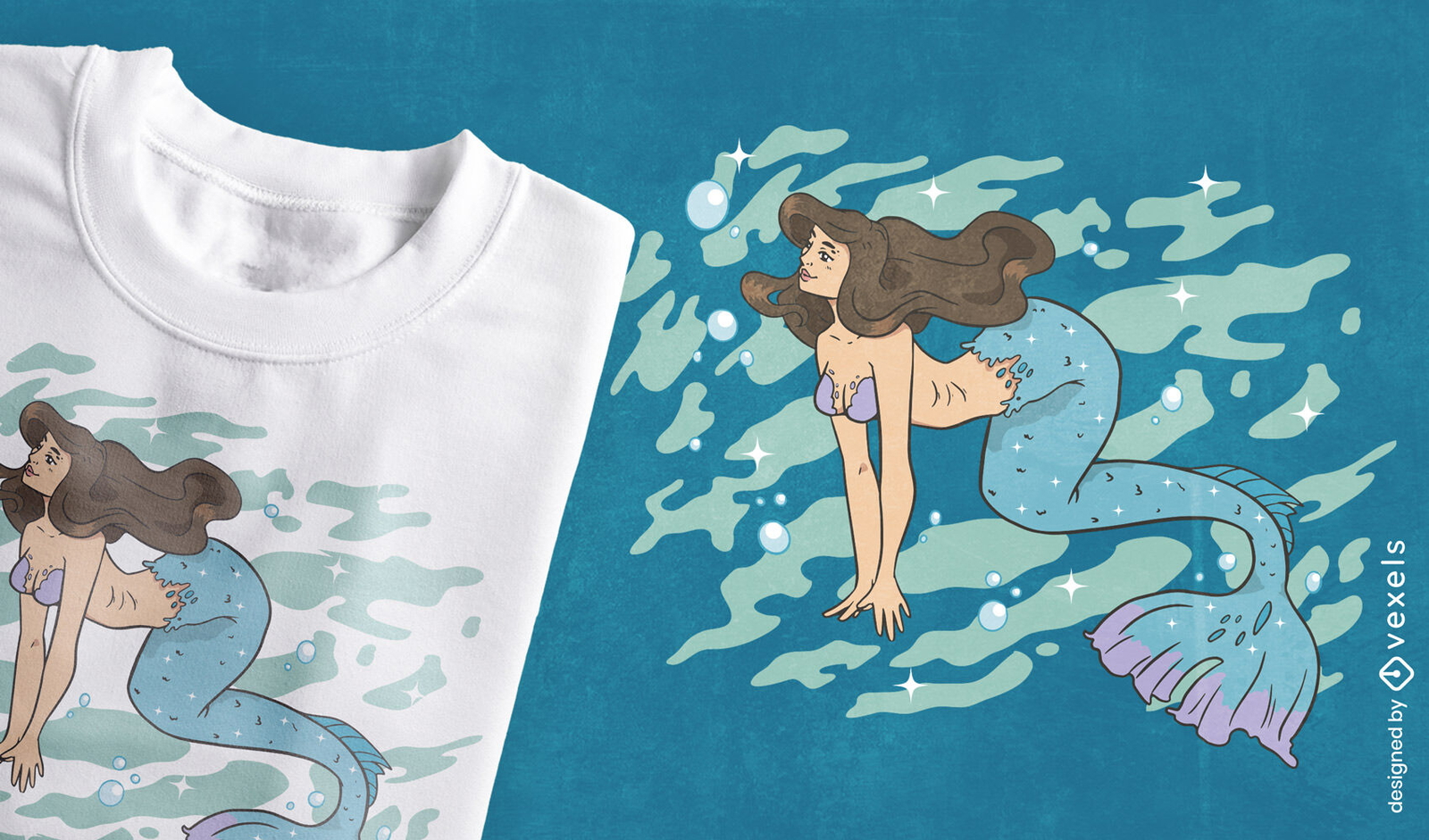 Design de camiseta de natação menina sereia