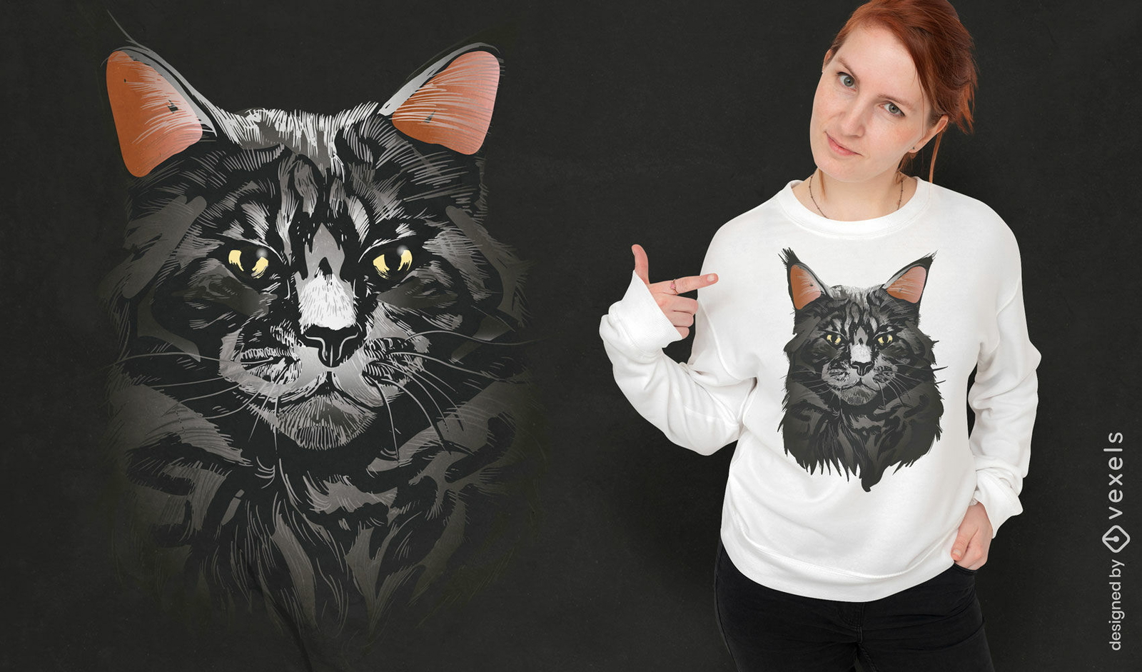 Britisches Maine-Coon-Katzenporträt-T-Shirt-Design