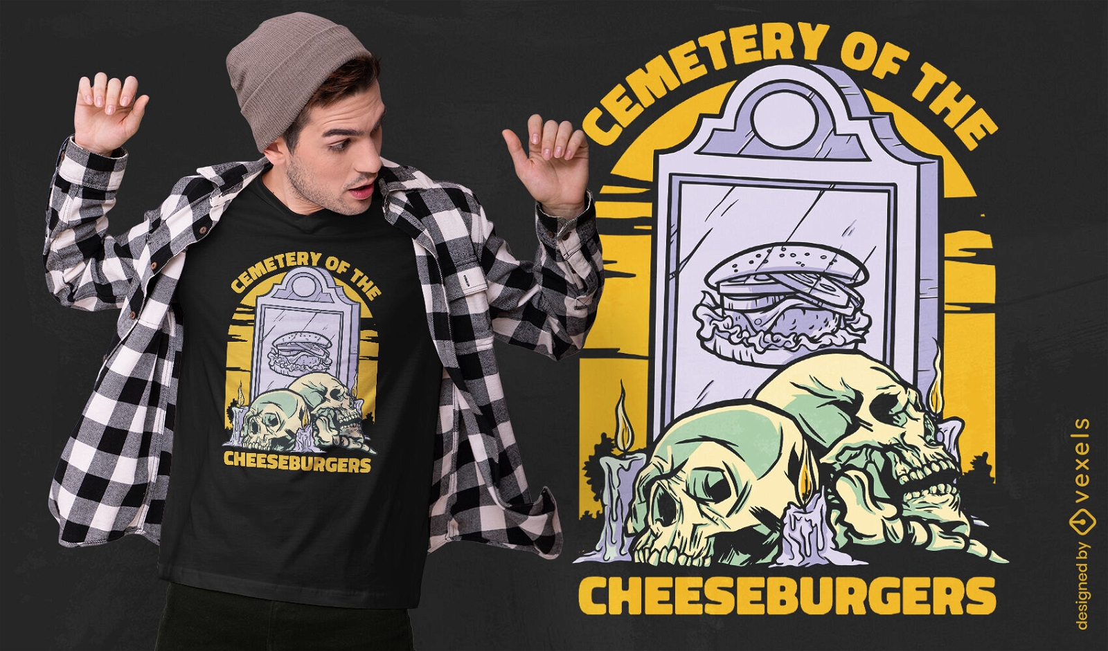 Diseño de camiseta con cita de cementerio de hamburguesa con queso