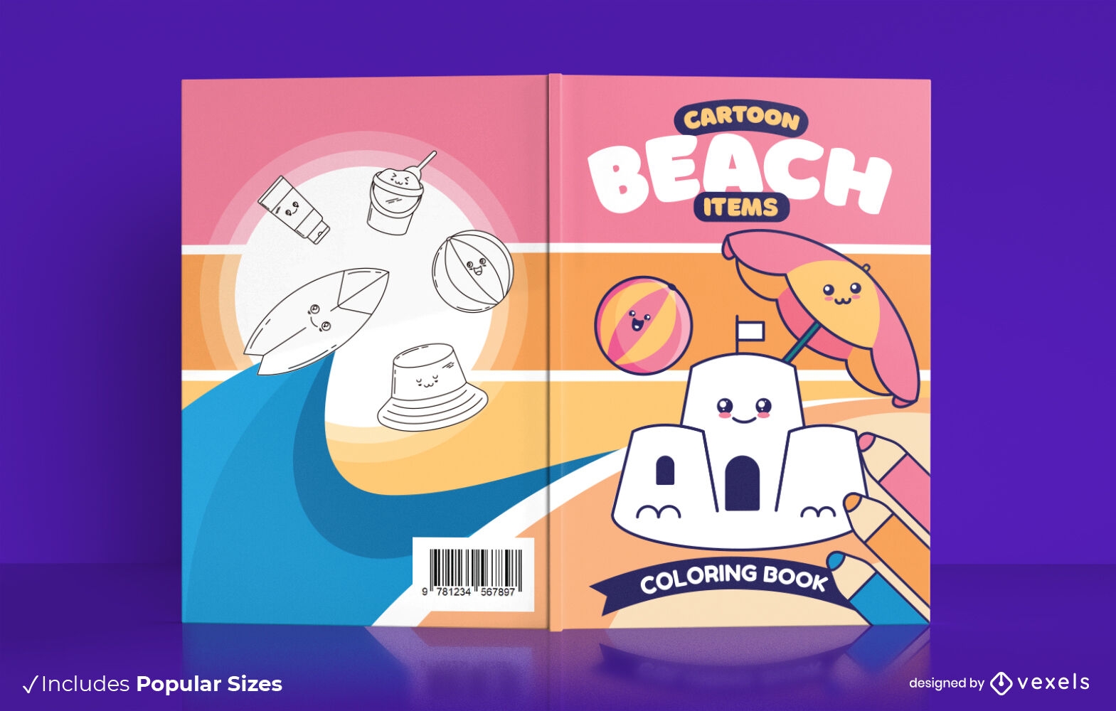 Design de capa de livro de praia Kawaii
