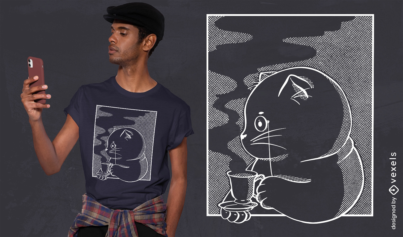 Tea cat chalk t-shirt design
