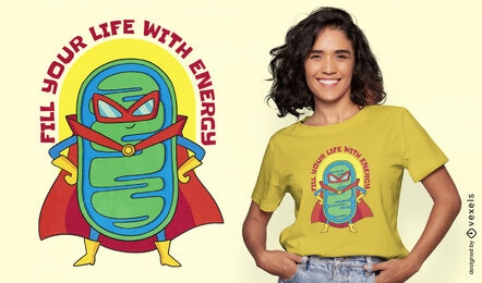 Design de camiseta de super-heróis de mitocôndrias