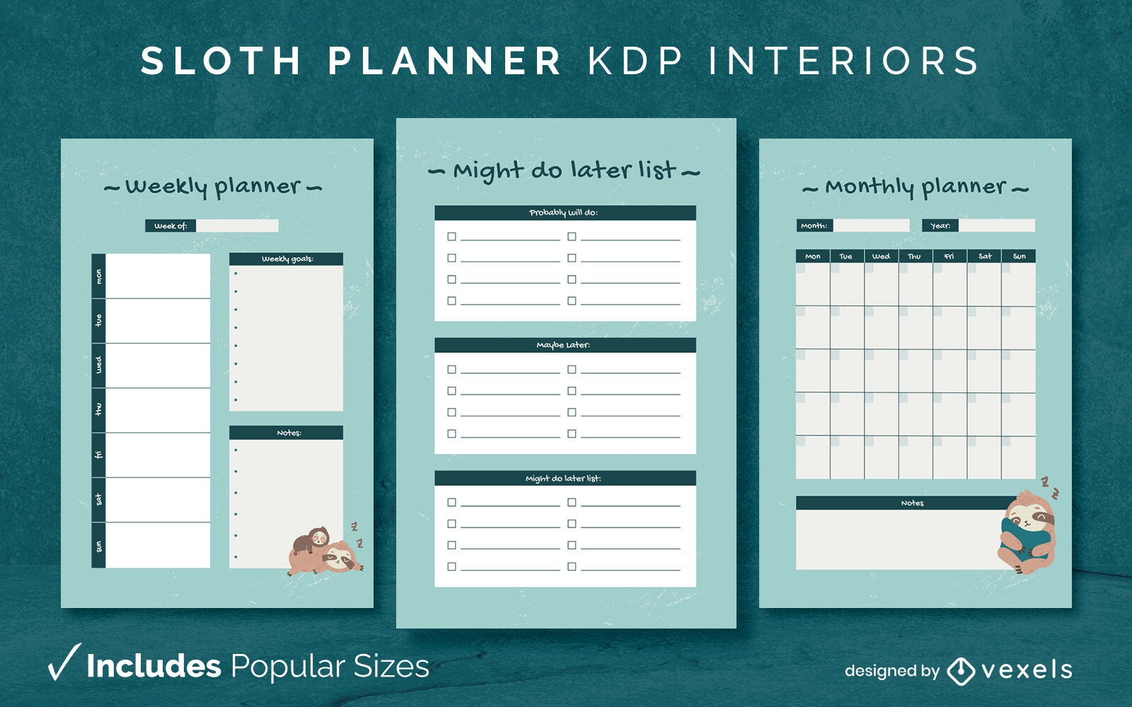 Sloth planner Diary Design Template KDP