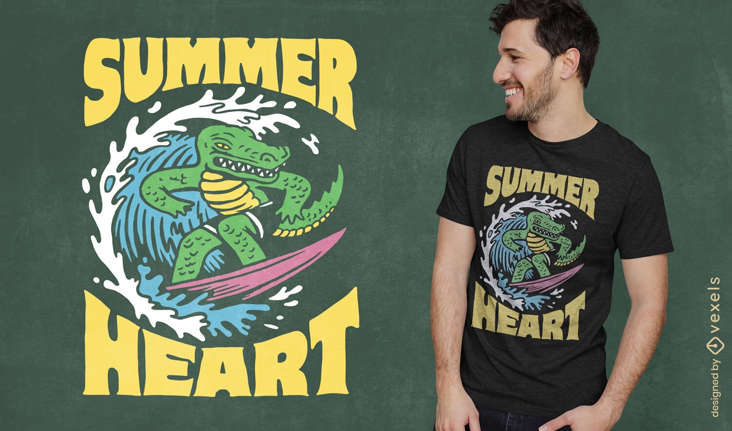Design de camiseta de crocodilo de surf