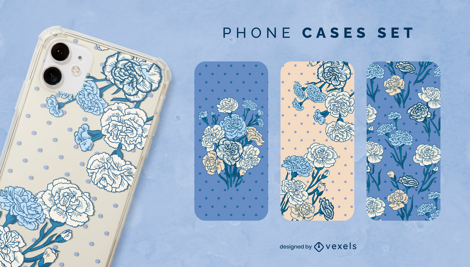 Conjunto de fundas de teléfono de flores de clavel azul