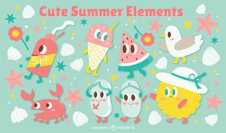 Cute summer holiday elements set
