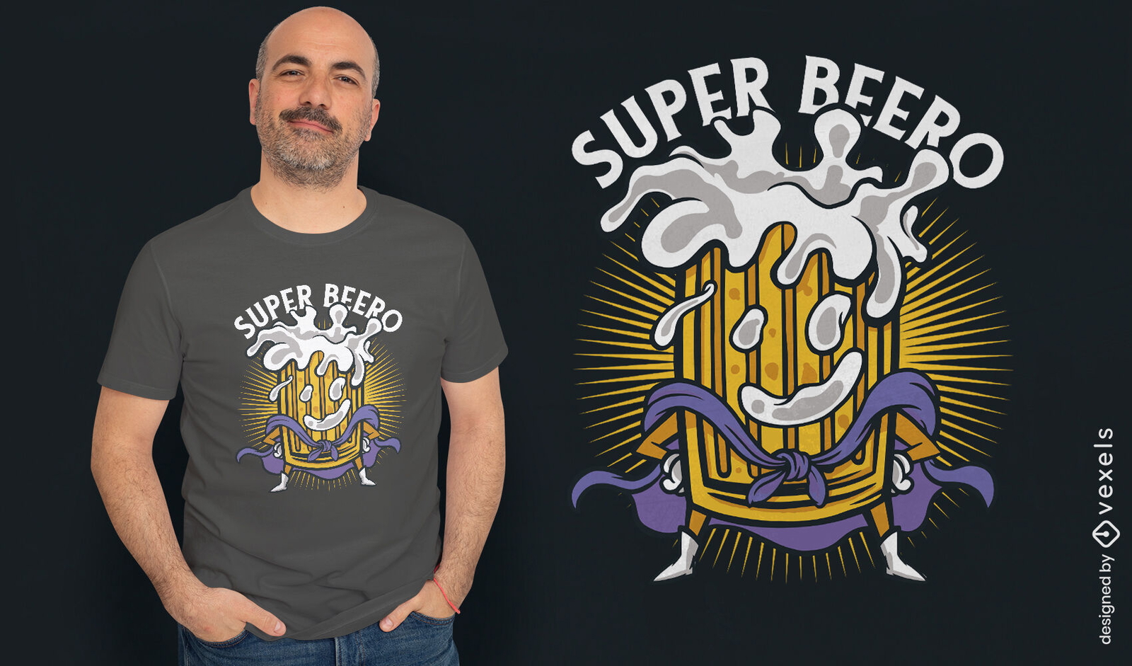 Diseño de camiseta de cerveza de superhéroe