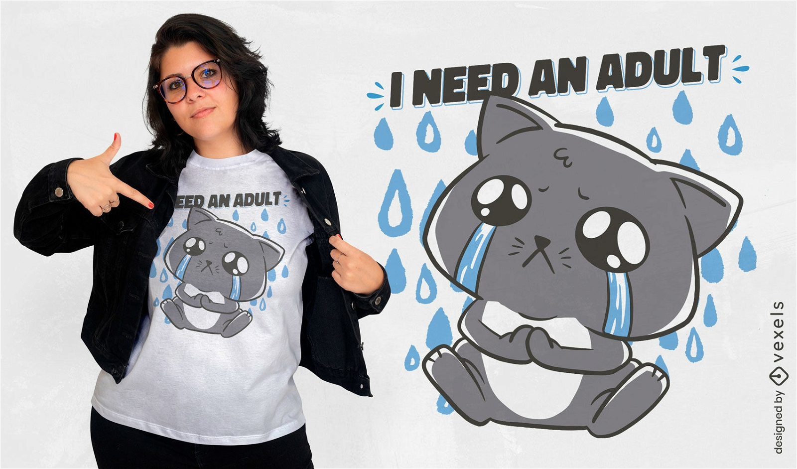 Cat animal crying cartoon t-shirt design