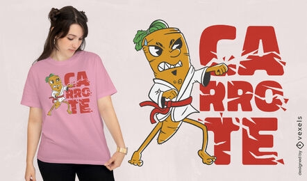 Diseño de camiseta de personaje de zanahoria de karate.