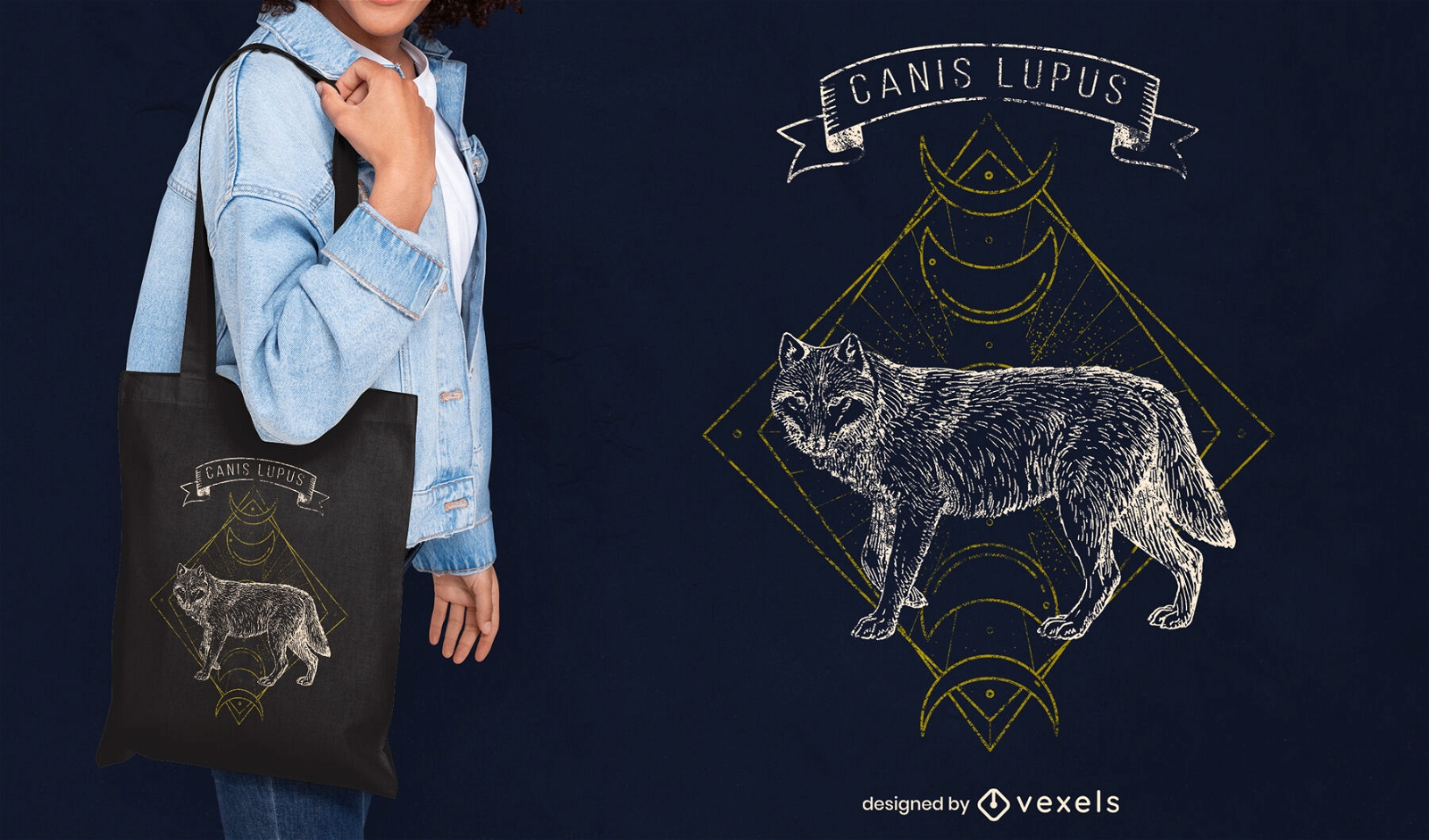 Wolf wild animal hand drawn tote bag design