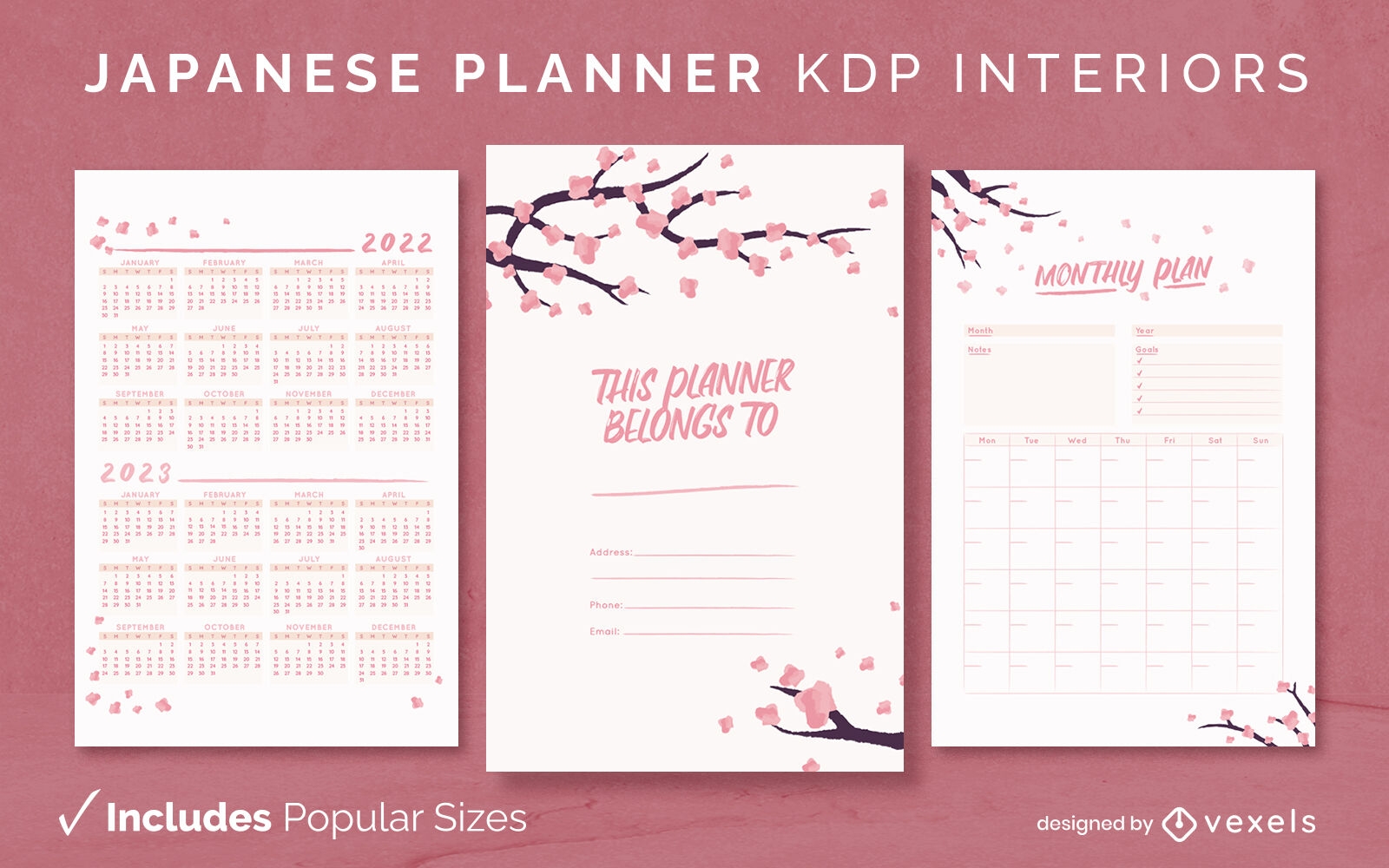 Sakura flower journal template KDP interior design