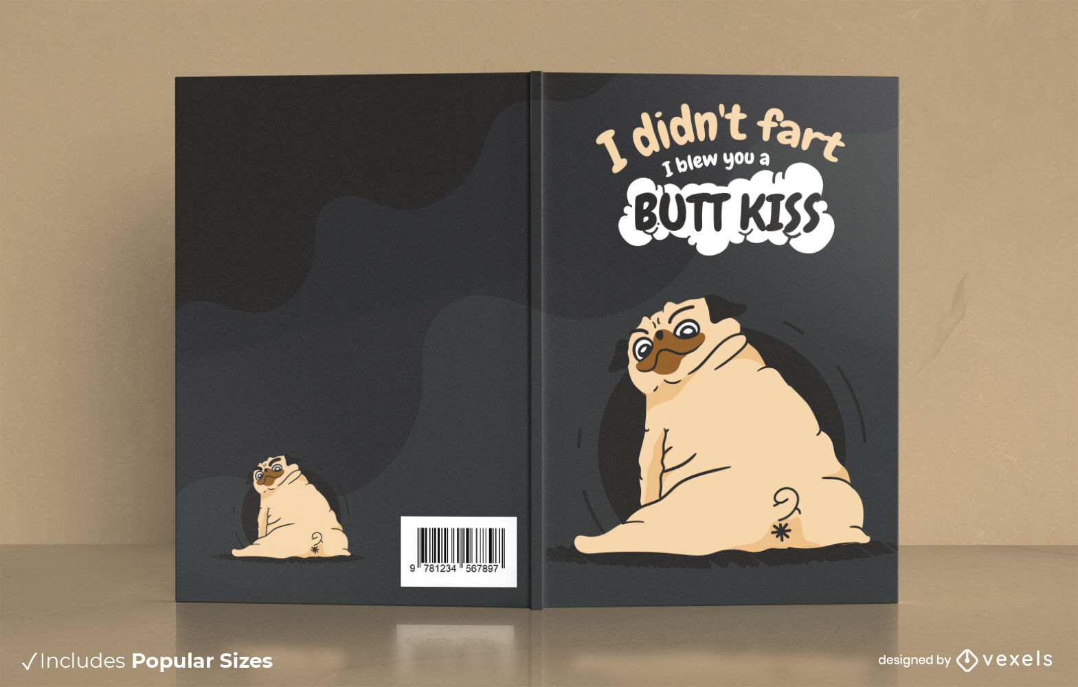 Design de capa de livro de animal de cachorro pug engra?ado